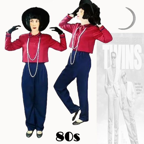 Vintage Pants - Cropped Jacket Jumpsuit Outfit, Navy & Burgundy One Piece VFG 80s Vintage